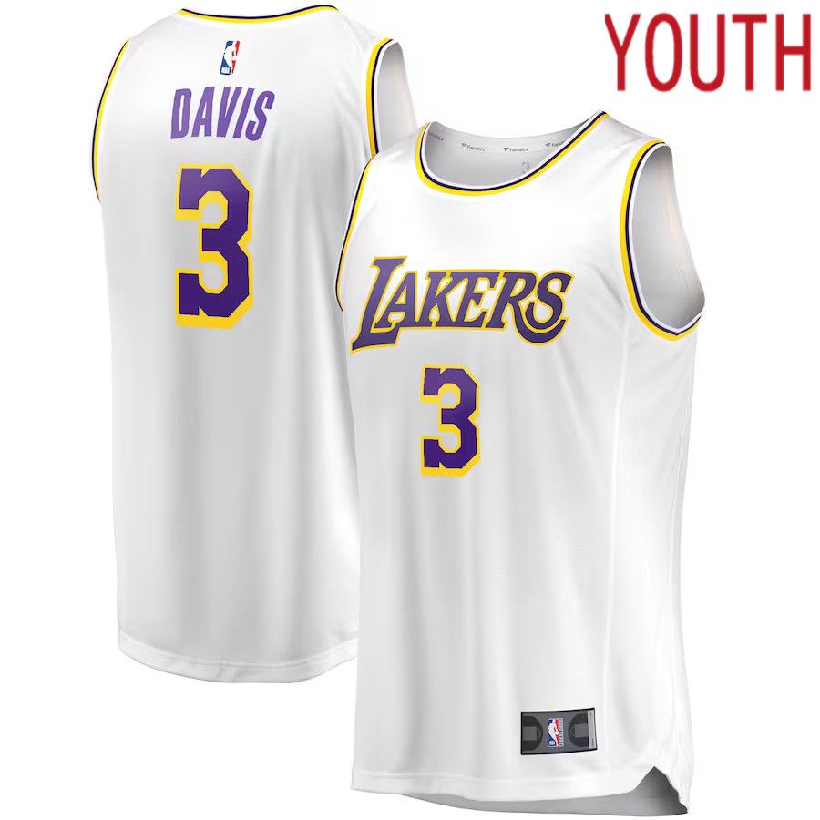 Youth Los Angeles Lakers 3 Anthony Davis Fanatics Branded White Fast Break Player Replica NBA Jersey